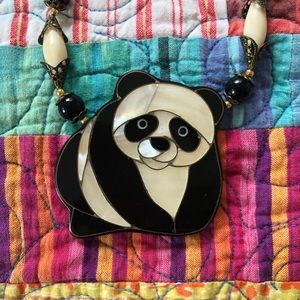 Vintage Panda Necklace made with Abalone Shell.